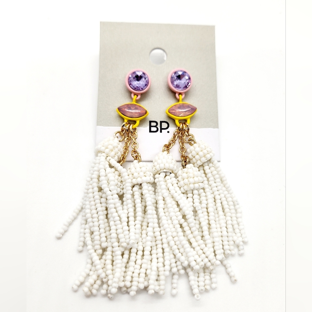 BP. Pink Purple & White Tassel Beaded Earrings NWT - Picture 5 of 6